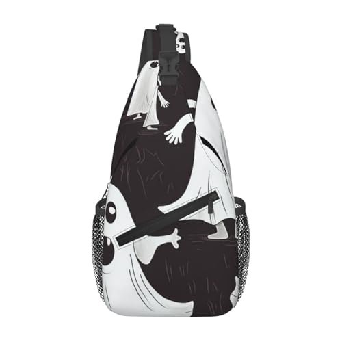 Sac à dos à bandoulière motif fantôme amusant et fermeture éclair pratique noir