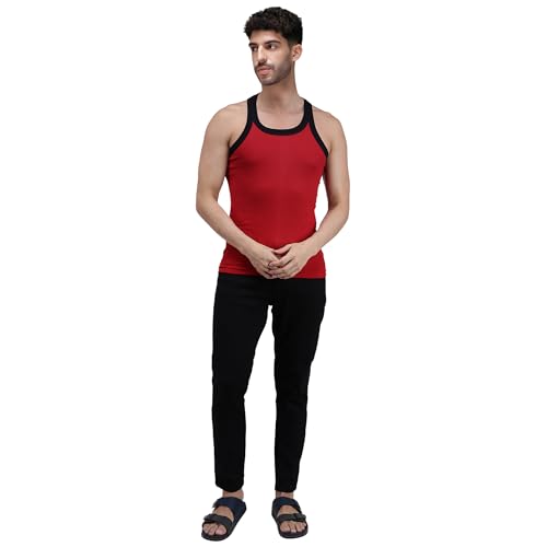 Image of Amul Comfy Men's Vest | 100% Pure Cotton Rib Fabric | U Neck Sleeveless Innerwear | Ultra Soft Hand Feel | Extremely Stretch Fit | Seamless Comfortable Color May Vary (Pack of 4)