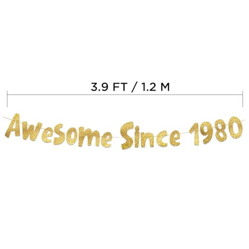 Image of Pre-Strung Awesome Since 1980 Gold Glitter Banner - Funny 46th Birthday and Anniversary Decorations for Men and Women - Party Supplies and Gifts
