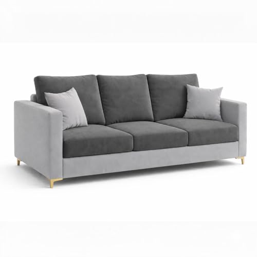 Image of Hayes Dual Tone Rich Velvet Suede 3 Seater Sofa | Golden Aesthetic Legs | Spacious Soft Touch Comfort Seating | Modern Sofa for Living Room (Dark Gray & Light Gray)