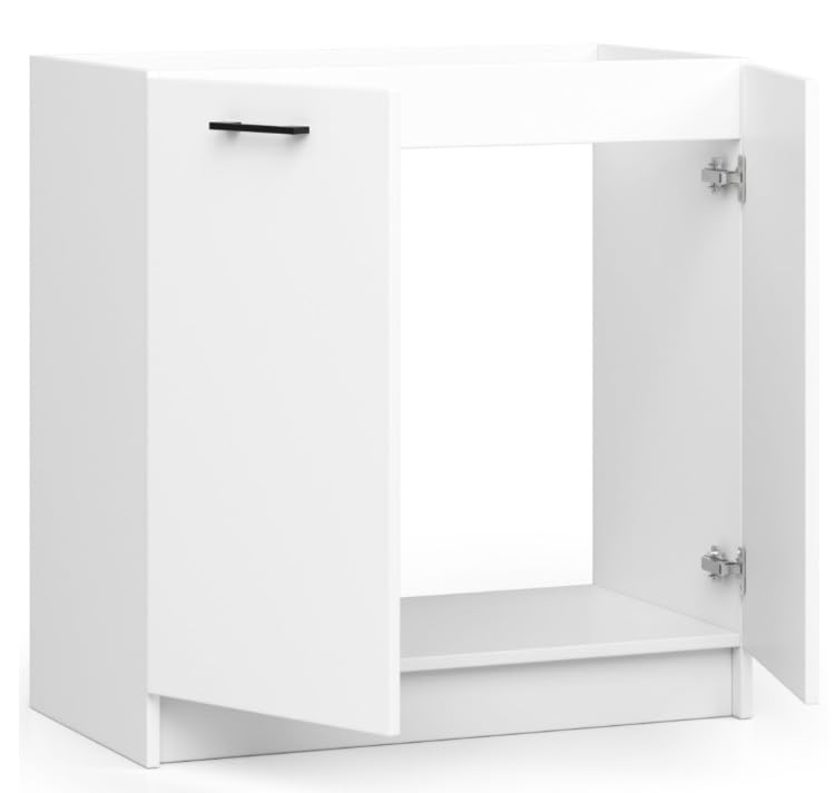 BDW - Küchenschrank - Schrank Küche mit Türen, Waschbeckenschrank - Schrank 80 cm breit, 82 cm hoch - Küchenschränke Einzeln, Küchenmöbel Einzelteile (Weiss)