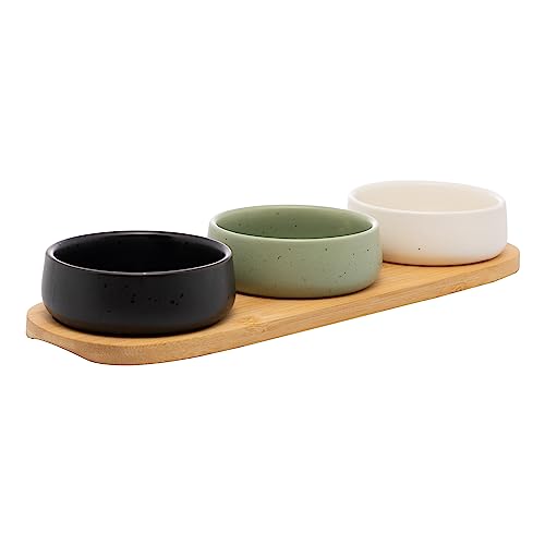 LYOR - Conjunto 3 Petisqueiras com Bandeja de Bambu 32cm x 10cm x 3,5cm
