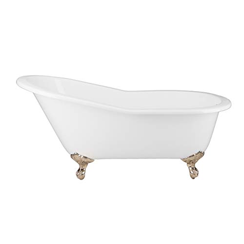 Vintage Tub & Bath Randolph Morris Mila 67 Inch Vintage Cast Iron Slipper Clawfoot Tub - No Faucet Drillings - Brushed Nickel Drain
