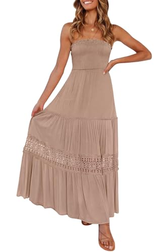 Image of ZESICA Women's 2026 Summer Boho Maxi Dresses Strapless Off Shoulder Lace Flowy A Line Beach Vacation Long Sundress