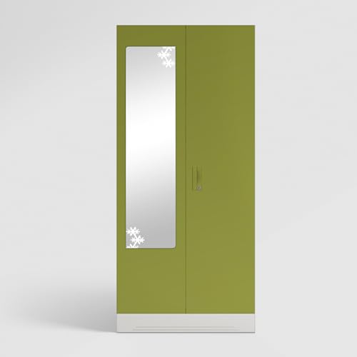 Image of Godrej Interio Almirah Slimline 2-Door Steel Almirah, Cupboard for Clothes (Textured Green Leaf), 1-Year Warranty, 4 Shelves, 1 Drawer, 1 Locker, Star Design Mirror