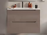 Mueble simple lavabo suspendido gris topo, Medidas: Ancho 80 x Prof. 46 x Alt. 57 cm, 2 cajones soft close, lavabo encastrable blanca 81 x 46.5 cm, mueble de baño contemporáneo con lavabo, STEFANIE