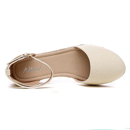 Image of Altxic Women's Closed Toe Canvas Ankle Strap Espadrilles Wedge Sandals