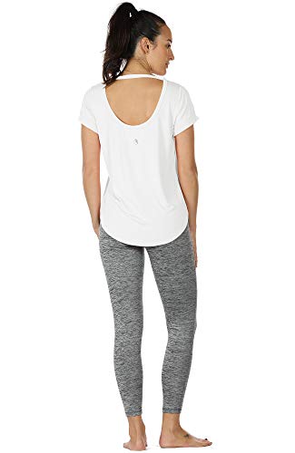 icyzone Camiseta de Yoga Deportiva de Suelta Transpirable de Manga Corta de Espalda Abierta para Mujer -M-Blanco