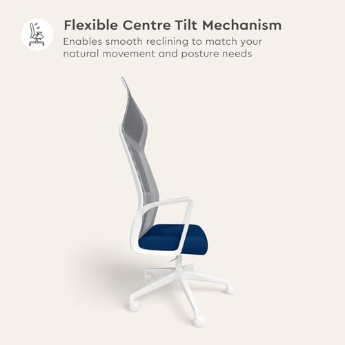 Image of Interio by Godrej Vurv Chair Mesh High Back Ergonomic Work from Home /Revolving Study Chair, 1 Year Warranty, Height Adjustable | Heavy Duty Polypropylene Base | DIY Installation (Blue)
