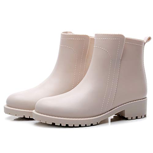 ZODOF Botas de Agua Mujer Estilo Punk Tubo Corto Botas de Nieve Antideslizante Botas de Lluvia Al Aire Libre Caucho Zapatos de Agua Bota Seguridad Mujer(Beige,38 EU)