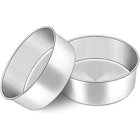 Joyfair 8 Inch Cake Tin, Stainless Steel 7.5cm Deep Cake Tins Set of 2, Extra Deep Round Cake Pan for Baking, Birthday/Christmas, Mirror Finish, Healthy & Durable, Dishwasher Safe, 20cm Cover