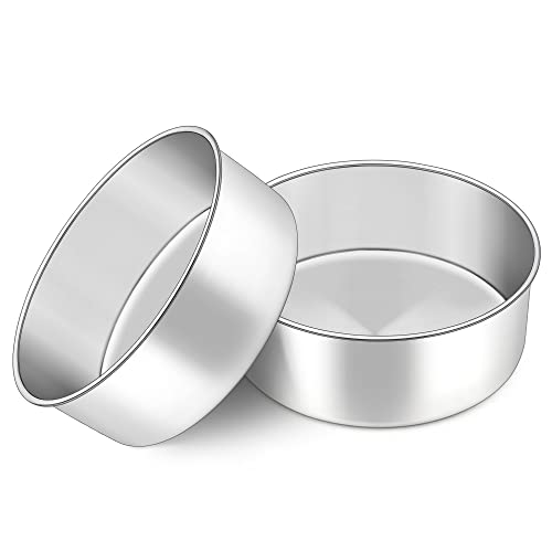 Joyfair 8 Inch Cake Tin, Stainless Steel 7.5cm Deep Cake Tins Set of 2, Extra Deep Round Baking Mould Pan for Birthday/Christmas, Mirror Finish & Dishwasher Safe, Healthy & Durable, 20cm
