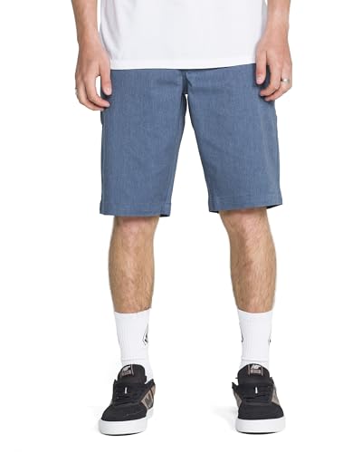 Volcom Vmonty-Pantalones Cortos elásticos, Heather, Color Azul, 36 para Hombre