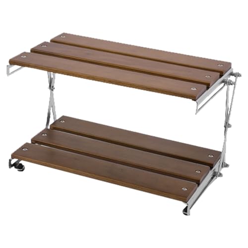 Estante de almacenamiento plegable para camping, estante portátil de 3 capas para exteriores, organizador de campamento de acero inoxidable y madera/aluminio para viajes, picnic y senderismo