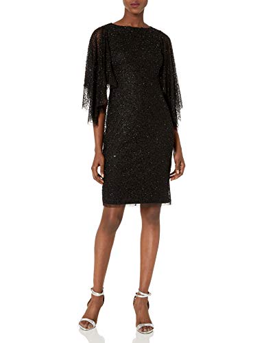 Image of Adrianna Papell Women's Beaded Flutter Sleeve Sheath Dress, Black, 6