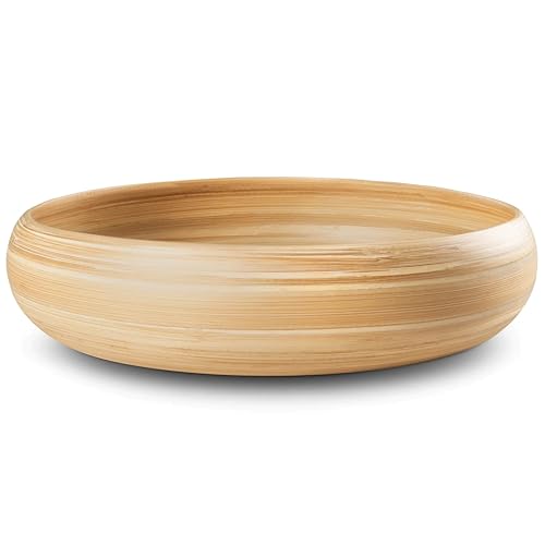 LEXA 12' Handmade Natural Bamboo Wooden Fruit Bowl for Kitchen Counter - 130 oz Lightweight Large Bamboo Wood Salad Bowl
