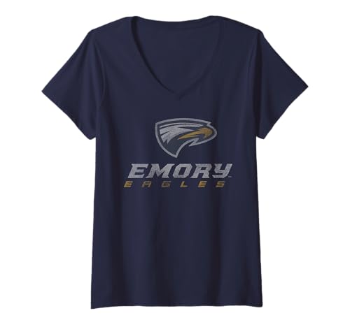 Womens Emory Eagles Vintage Worn Navy Officially Licensed V-Neck T-Shirt