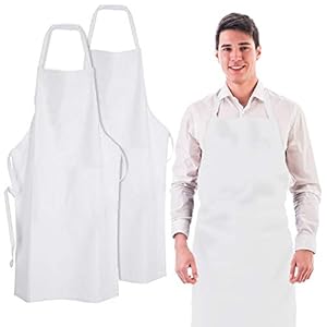 Wealuxe White Apron without Pockets 2 Pack, Professional Bib Apron Bulk, Cooking Aprons for Women and Men, Adult Chef Apron for Kitchen and Restaurant