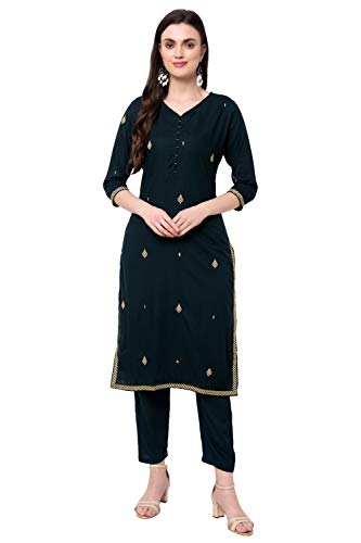 Image of Arayna Women's Embroidered Rayon Kurta Palazzo Set with Dupatta