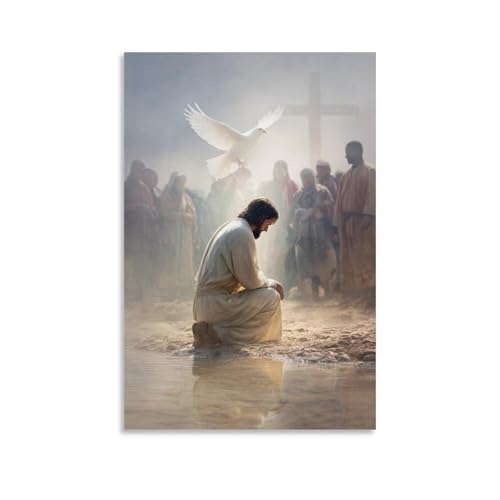 Jesus Baptism Divine Inspiration Spiritual Peace Faith Painting On Canvas Wall Art Poster Scroll Picture Print Living Room Walls Decor Home Posters 08x12inch(20x30cm)