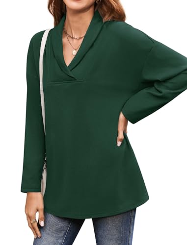 Image of Women's Long Sleeve Tops Fall Shawl Neck Tunic Tops for Leggings Casual Blouse Sweatshirt