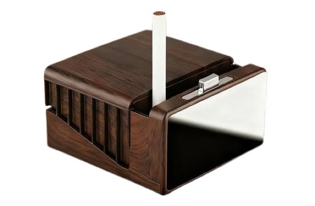 Cigarette Case Pop-up Dispenser Automatic 40 Large Capacity Box Holder Storage Moisture Proof Single Press Click Vintage Retro Smoking Accessory Smokers Men Gift (Wooden Push-Button)
