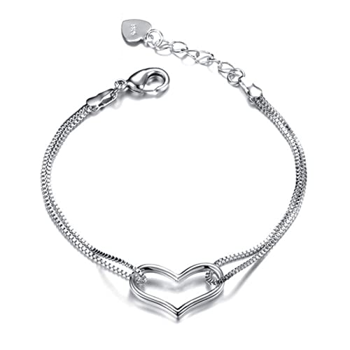 Bracelet Argent 925 à double ligne et breloque cardiaque pour femmes YXWYXWA