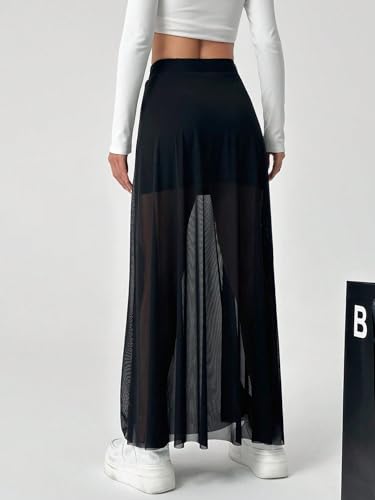 ELDINA Women's 2024 Summer Casual Long Skirt Black Black Mesh Skirt3