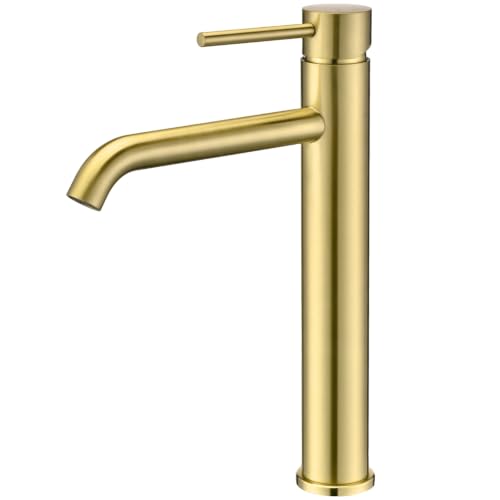 Grifo Lavabo Alto, DETBOM Grifos para Lavabo de Encimera, Oro Cepillado