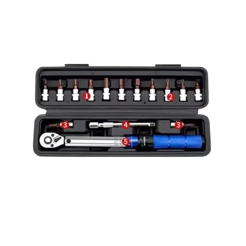 Juego de 16 llaves dinamométricas para bicicletas (1-25 Nm) – Herramienta de carraca de precisión preajustada para reparaciones de bicicletas y volantes pequeños. Incluye estuche de transporte.