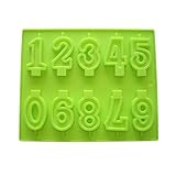 MAJESTE Nummernkerzen-Silikonform Nummer 0-9, Lebensmittelqualität, Nummernform, arabische Ziffern, Kerzenform for Geburtstagstorte, Dekoration, Grün/1105