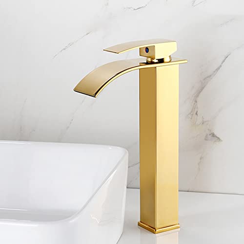 Robinet de lavabo cascade en acier inoxydable pour vasque à poser dorée