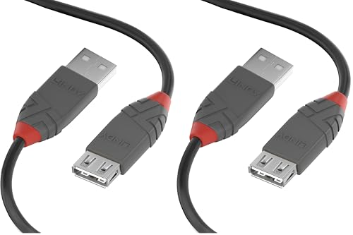 Image of LINDY 36703 USB 2.0 Type A Extension Cable, Anthra Line - Black, 2m (Pack of 2)