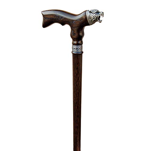 Unique Wooden Walking Cane for Men - Celtic Bear - Fancy Wood Canes Hand-Carved Walking Stick