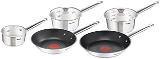 Tefal B815S544 Simpleo Stainless Steel, 5 Piece Pots Set, 14 cm Milkpan, 16 cm/18 cm Saucepans with Vented Lids, 20/24 cm Frying Pans