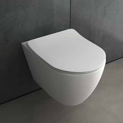 Alpenberger Wand WC Spülrandlos | Hänge WC aus Keramik | Klo mit Nano Beschichtung | Spülrandloses WC | Toilette mit WC Sitz mit Absenkautomatik | Kloschüssel Weiß Passend Geberit