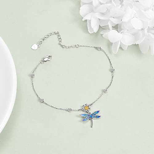Image of YAFEINI Anklet Bracelets for Women Girls Sterling Silver Hummingbird /Dragonfly /Butterfly Link Chain Anklets Jewelry Gifts