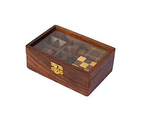 Image of Wooden Six In One Puzzle Game Set (7 inch X 5 inch Inch,Brown), Kids and Professionals