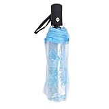TOPINCN 8 Ribs Clear Umbrella, Full Automatic Transparent Flower Fashion Folding Travel Umbrella with Long Handle, Large Rain Protection for Student Daily Performance (Blue)