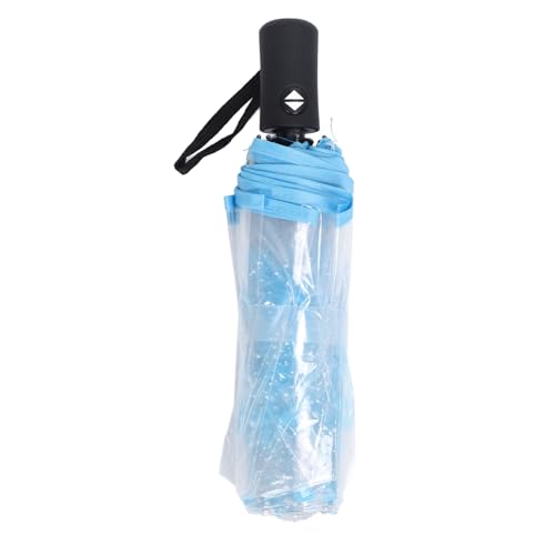 TOPINCN 8 Ribs Clear Umbrella, Full Automatic Transparent Flower Fashion Folding Travel Umbrella with Long Handle, Large Rain Protection for Student Daily Performance (Blue)