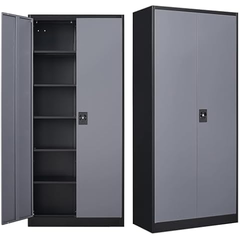 MIIIKO Metal Storage Cabinet with Locking Doors, Black Garage Lockable Steel Cabinets with 4 Doors and 5 Shelves for Home, Garage, Pantry Workshop Warehouse Cover