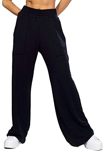 Calça Pantalona Wide Leg Feminina - Calça Moletinho Feminina Casual Larga Longa - Moda Feminina Conf