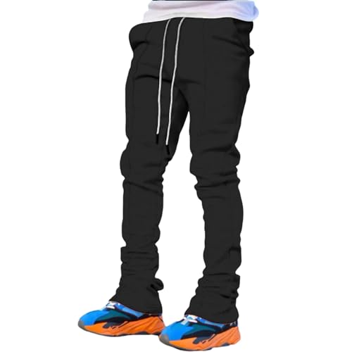 Mens Sports Casual Four Season Long Flared Trousers Slim Fit Tie Elastic Waist Solid Color Trousers 8 Year