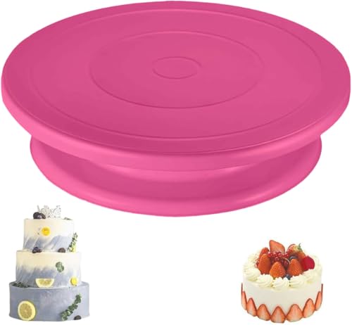 Mkzruulf Tocadiscos para tartas, soporte para tartas de 28 cm, suministros de panadería, soporte giratorio de pintura rosa para pasteles, cupcakes y decoraciones de pasteles