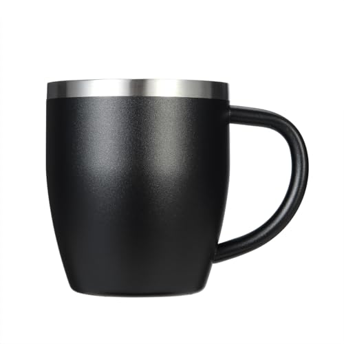 HEECN® Tazza da Campeggio - Tazza in Acciaio Inox - Tazza Termica - Tazza da Caffè - Tazza Isolante a Doppia Parete Senza BPA 290ml HESS-016 (Nero)