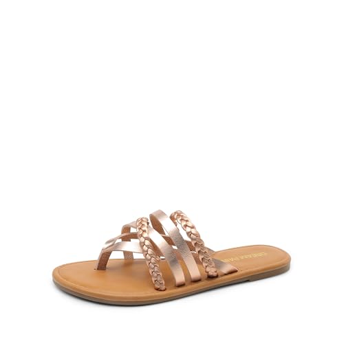 DREAM PAIRS Women's Flip Flops Round Toe Multi Strap lightweight Summer Beach Flat Casual Thong Sandals