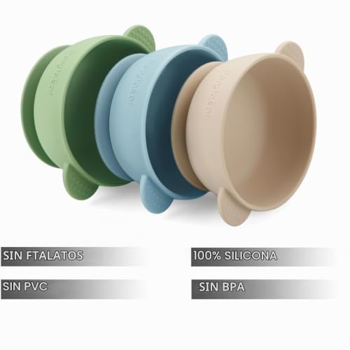 Miniatura 3 de Pandaear Set De 3 Tazones Para Bebés Con Ventosa Tazón De Comida Antideslizante Para Niños Pequeños Silicona Suave, Segura Y Sin Bpa Grado Alimenticio Azul