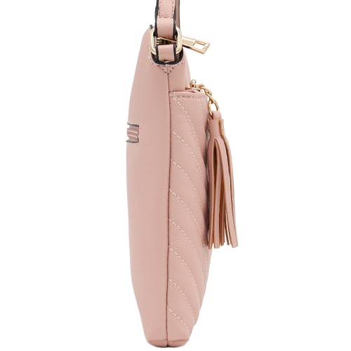 Image of FashionPuzzle Chevron Quilted Medium Crossbody Bag with Tassel Accent