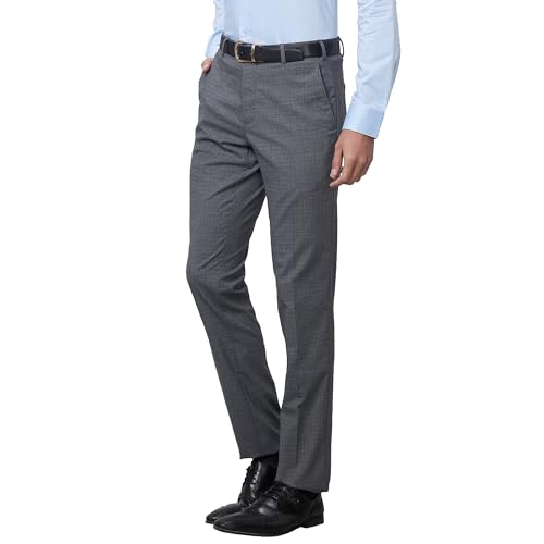 Image of Raymond Men's Slim Fit Mid Rise Structure Pattern Poly Viscose Blend Pleatless Formal Trouser