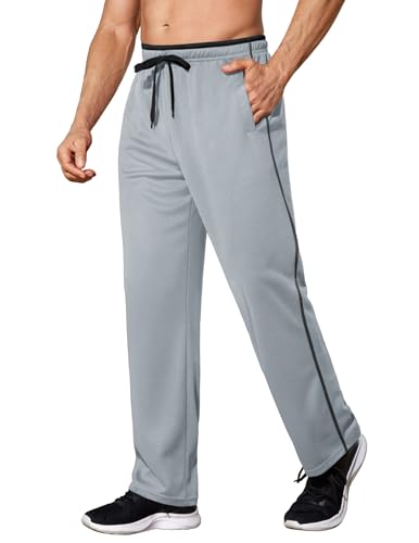 COOFANDY Mens Athletic Workout Pants Open Bottom Sweatpants Mesh Gym Pants for Runnning, Training,Casual Light Grey